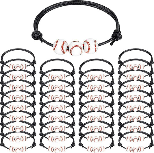 30pcs Sport Theme Charm Bracelets Adjustable Inspirational Beads Ball Party Favors for Teens Boys Girls Adult Decoration Wristbands Student Present