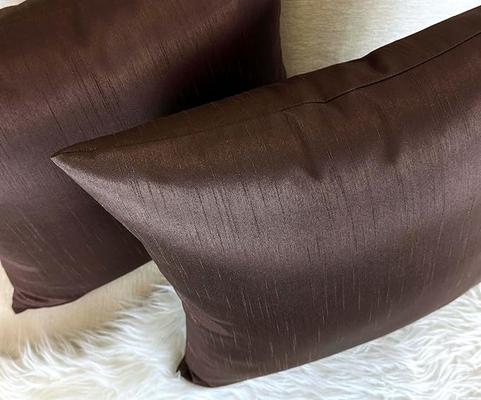 Aiking Home 24x24 Inches Faux Silk Square European Shams, Zipper Closure, Brown (Set of 2)