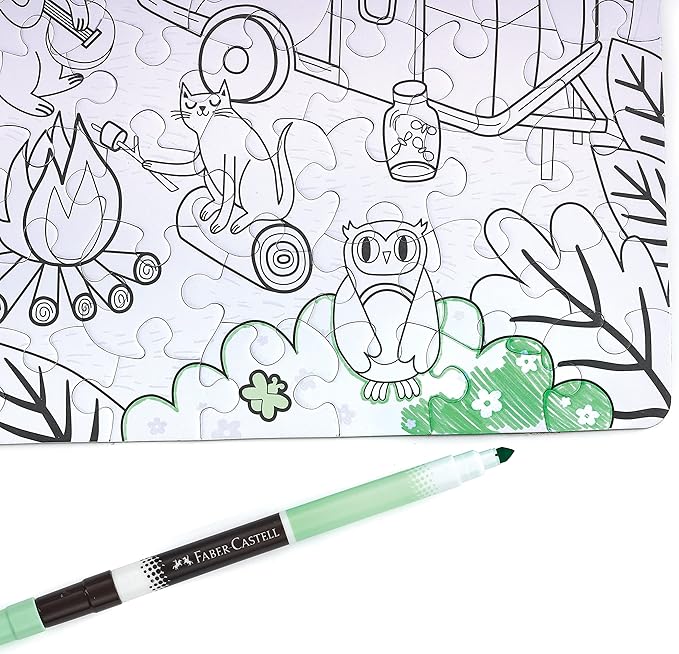 Faber-Castell Color by Number Puzzle, Camping - 100 Pieces, DIY Coloring Puzzle Set for Kids Ages 6+, Small