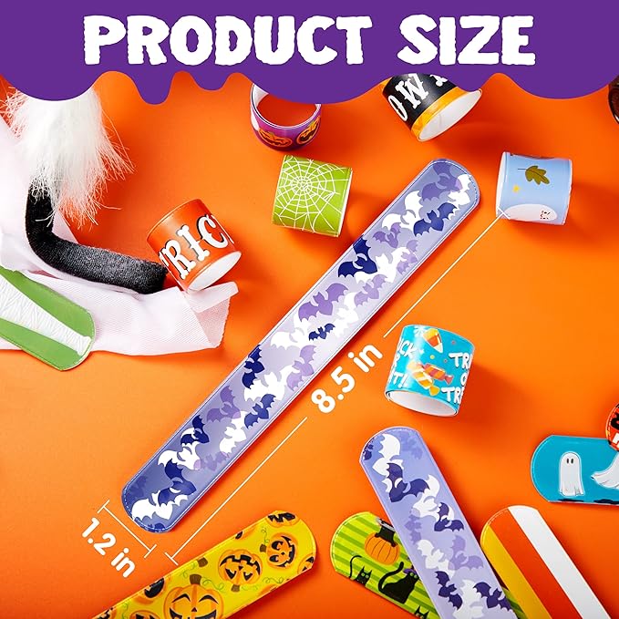 JOYIN 48 PCS Halloween Slap Bracelets for Kids Halloween Party Favors, Friendship Bracelets Bulk Girls Boys Gifts Trick or Treats Party Decorations, Snap Bracelet Classroom Exchange Prizes