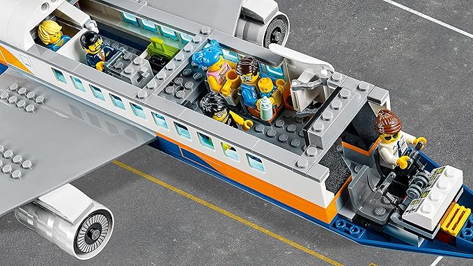 LEGO City Passenger Airplane 60262, with Radar Tower, Airport Truck with a Car Elevator, Red Convertible, 4 Passenger and 4 Airport Staff Minifigures, Plus a Baby Figure (669 Pieces)