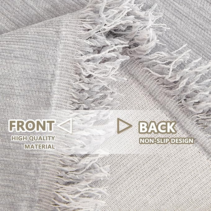 MYSKY HOME Couch Cover for Pets Light Grey Couch Covers for 2 Cushion Couch Sofa Simple Tassel Sofa Covers for Loveseat L Shaped Chenille Couch Cushion Covers for Dogs Kids Easy Install,91" X118"