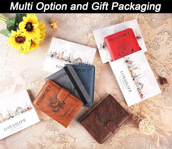 Passport Holder Cover Wallet Travel Essentials Leather Rfid Blocking Case Vacation Luggage Must Haves Travel Accessories for Men Women (120#Coffee)