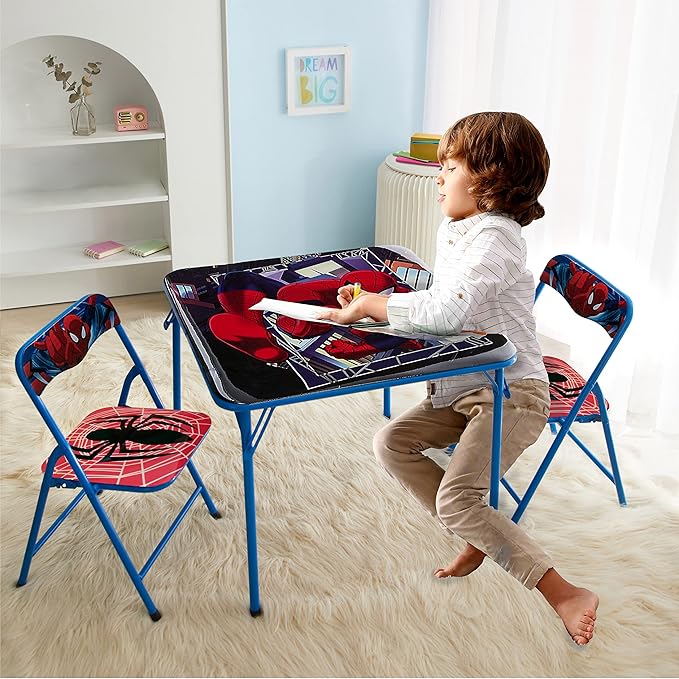 Idea Nuova Marvel Spiderman 3 Piece Children's Activity Square Table and Chair Set, Ages 3+ (NN201039)