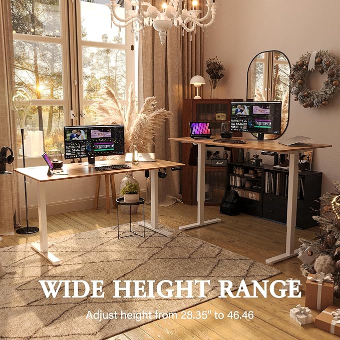 Monomi Electric Standing Desk 55 inch, Height Adjustable Sit Stand Desk for Home Office, Computer PC Gaming Desk, Study Writing Workstation with Memory Preset, Natural （Two Pieces of Desktop）