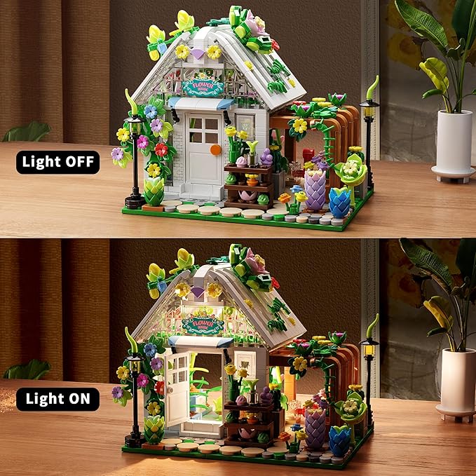TYCOLE Flower House Building Set with Lights,Garden House Building Toy Kits Compatible with Legos,Creative Greenhouse Building Playset,Christmas Birthday Gift for Adults or Girls 8-12 Years(719PCS)