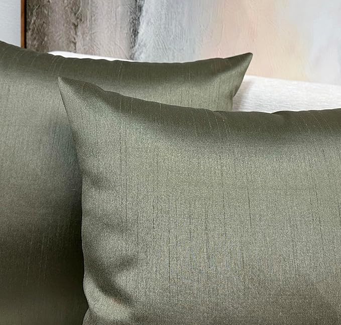 Aiking Home 24x24 Inches Faux Silk Square European Shams, Zipper Closure, Sage (Set of 2)