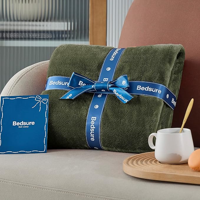 Bedsure GentleSoft Fleece Blanket Twin Size Olive Green - 300GSM Lightweight Plush Fuzzy Cozy Soft Warm Blanket for Bed, Sofa, Couch, Travel, Camping, 60x80 inches