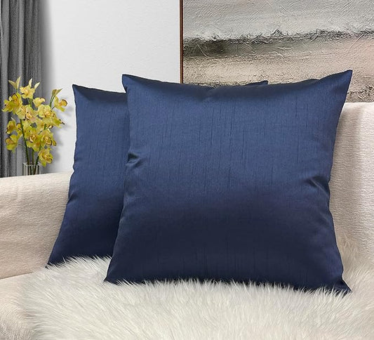 Aiking Home 20x20 Inches Faux Silk Square Throw Pillow Cover, Zipper Closure, Navy (Set of 2)