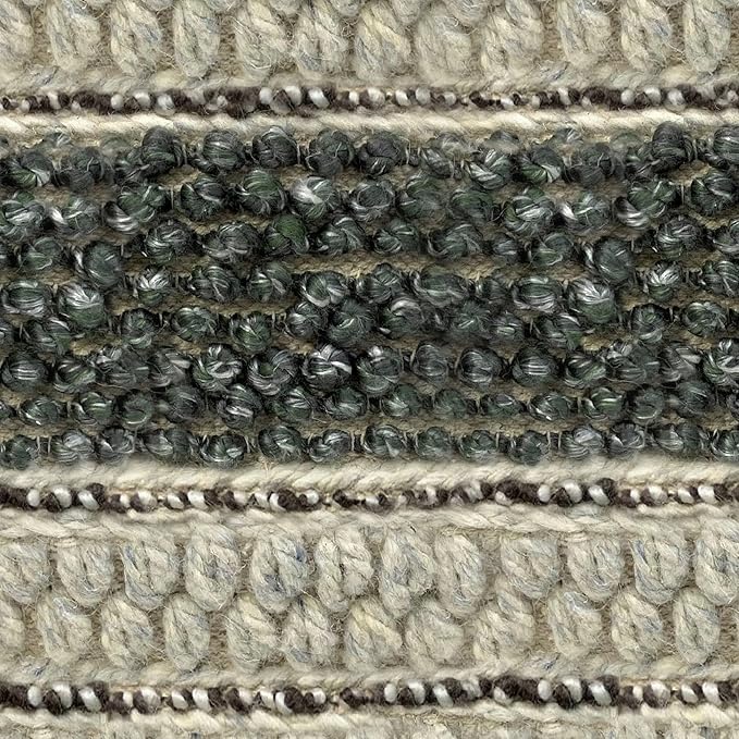 SIMPLIHOME Grady Square Pouf, Footstool, Upholstered in Green, Natural Handloom Woven Wool and Cotton, for the Living Room, Bedroom and Kids Room, Boho, Contemporary, Modern