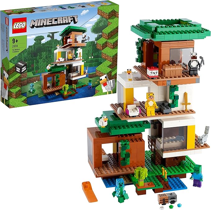 LEGO Minecraft The Modern Treehouse 21174 Giant Treehouse Building Kit Playset; Fun Toy for Minecraft-Gaming Kids; New 2021 (909 Pieces)