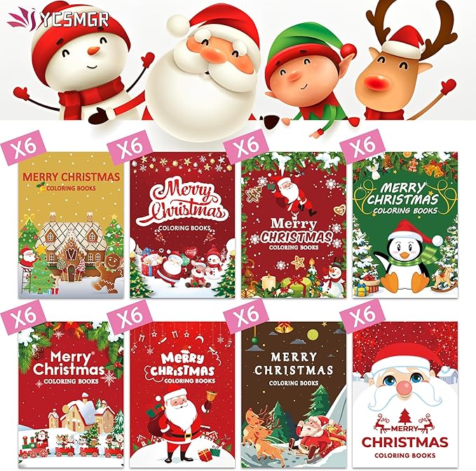 48 Pack Christmas Coloring Books for Kids Girls Boys, Xmas Holiday Party Favors Gifts Bulk Coloring Books, Xmas Stockings Goodie Bags Stuffer Filler Fun Holiday Party Supplies