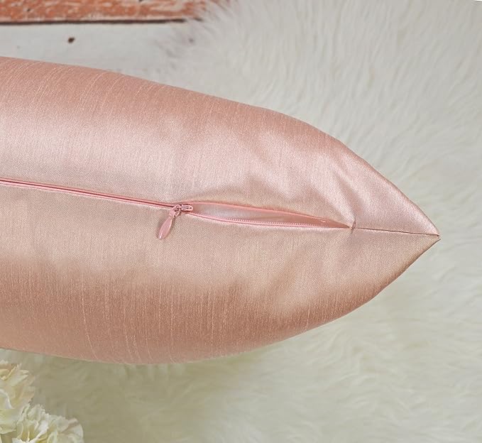 Aiking Home 12x18 Inches Faux Silk Rectangular Throw Pillow Cover, Zipper Closure, Rose Pink (Set of 2)