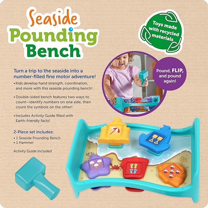 Learning Resources Seaside Pounding Bench, 1 Year Old Birthday Gift, Whack a Mole Game, Montessori Toys for 1 Year Old, Ages 18 Months+, 2 Pieces