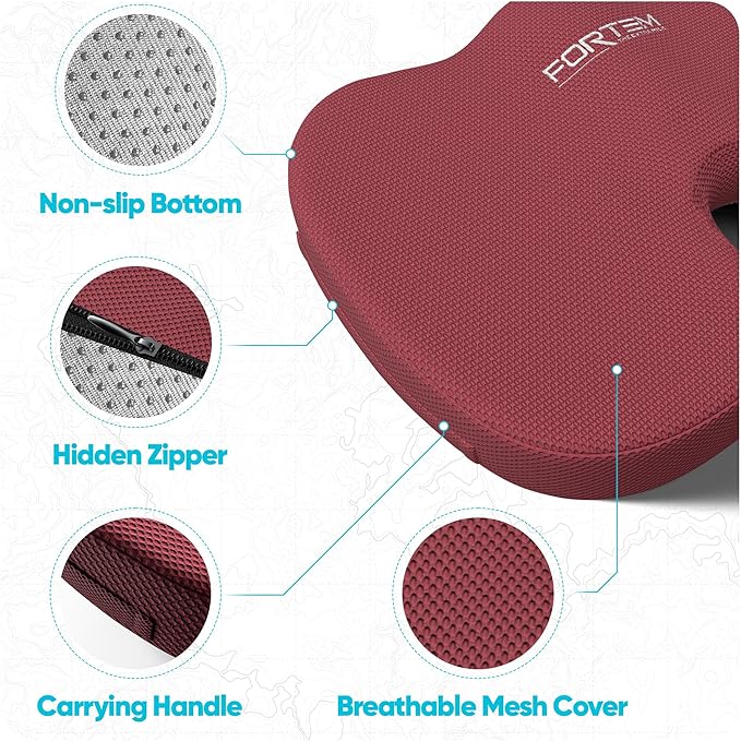 FORTEM Seat Cushion, Office Chair Cushion, Lumbar Support Pillow for Office Chair, Memory Foam Sciatica Coccyx Tailbone Pressure Pain Relief, Car Sitting Pad, Washable Non Slip