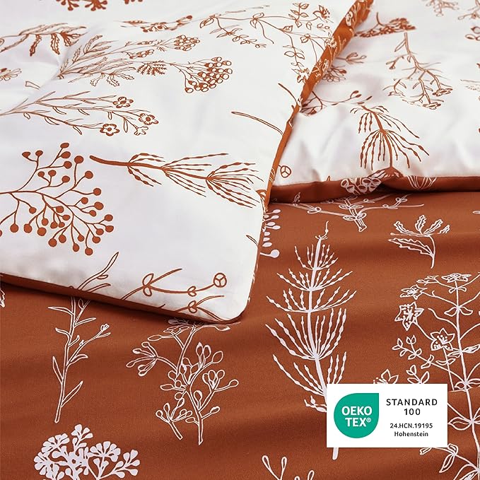 Bedsure Twin/Twin XL Comforter Set - Terracotta Bed Set, 2 Pieces Cute Floral Bedding, 1 Soft Reversible Botanical Flowers Comforter and 1 Pillow Sham
