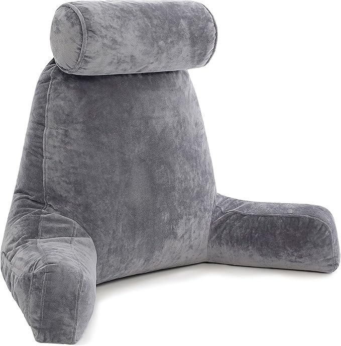 Husband Pillow XXL - Reading Pillow Bed Chair with Arms & Back Support - Dark Grey - Back Pillow for Sitting Up - Bed Rest Arm Pillow - Comfy Reading Pillow for Adults