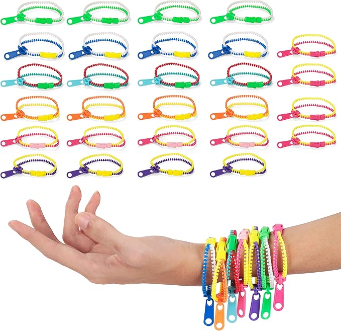 JOYIN 28 Pcs Valentines Day Pre Filled Hearts with Cards Filled with Zipper Bracelets for Kids Classroom Exchange, Cute Toys for Valentine Party Favors, Gift Exchange, Game Prizes