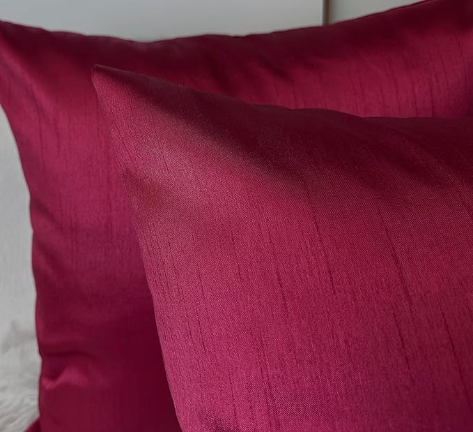 Aiking Home 26x26 Inches Faux Silk Square European Shams, Zipper Closure, Burgundy (Set of 2)