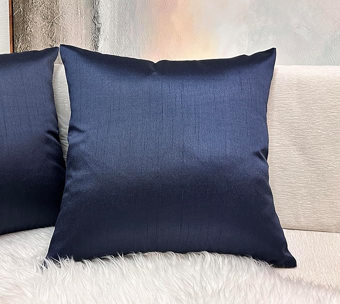 Aiking Home 24x24 Inches Faux Silk Square European Shams, Zipper Closure, Navy (Set of 2)