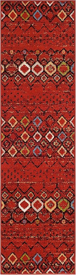 SAFAVIEH Amsterdam Collection Runner Rug - 2'3" x 18', Terracotta & Multi, Moroccan Boho Design, Non-Shedding & Easy Care, Ideal for High Traffic Areas in Living Room, Bedroom (AMS108D)