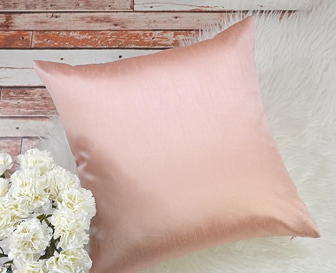 Aiking Home 20x20 Inches Faux Silk Square Throw Pillow Cover, Zipper Closure, Rose Pink (Set of 2)