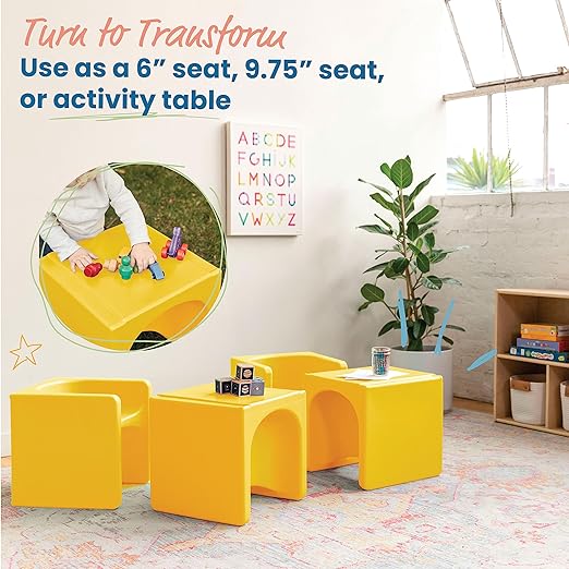 ECR4Kids Tri-Me 3-In-1 Cube Chair, Kids Furniture, Yellow