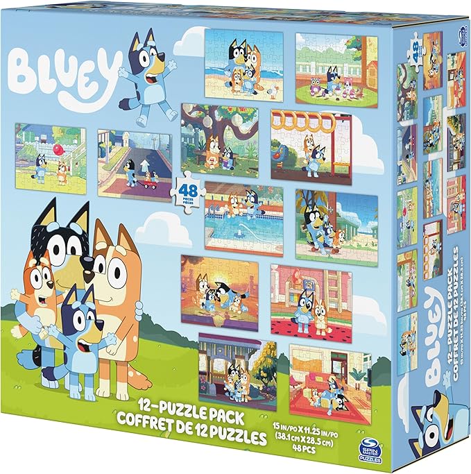 Bluey 12-Pack of Jigsaw Puzzles for Families, Kids, and Preschoolers Ages 4 and Up