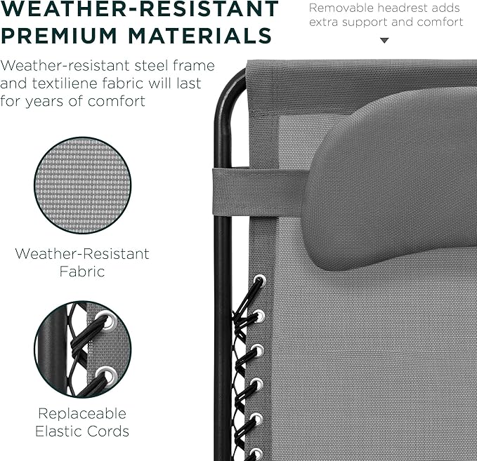 Best Choice Products Oversized Zero Gravity Chair, Folding Outdoor Patio Lounge Recliner w/Cup Holder Accessory Tray, Pillow - Ice Gray