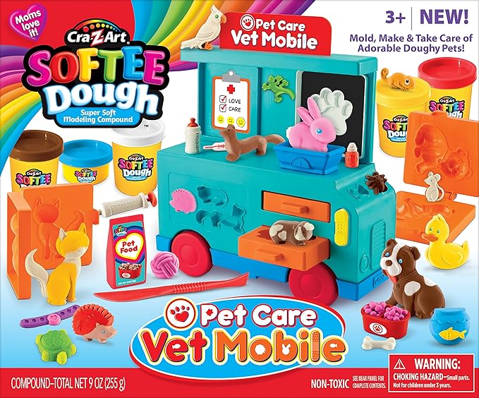 Cra-Z-Art Softee Dough Pet Care Vet Mobile Playset, Modeling Dough Play Toy for Kids Ages 3 Years and Up