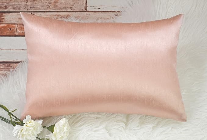 Aiking Home 12x18 Inches Faux Silk Rectangular Throw Pillow Cover, Zipper Closure, Rose Pink (Set of 2)