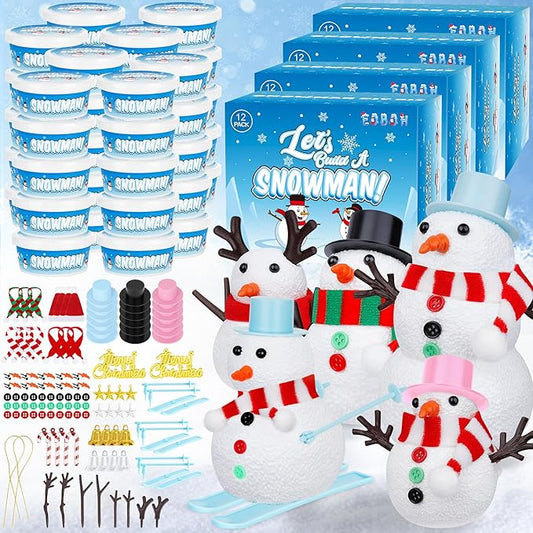 EOBOH 48 Pack Christmas Snowman Craft Kit, DIY Snowman Crafts for Kids, Build a Snowman Kit Indoor Decor, Creative Air Dry Modeling Clay, Xmas Snowman Making Kit Gift Toys for Holiday Party Supplies
