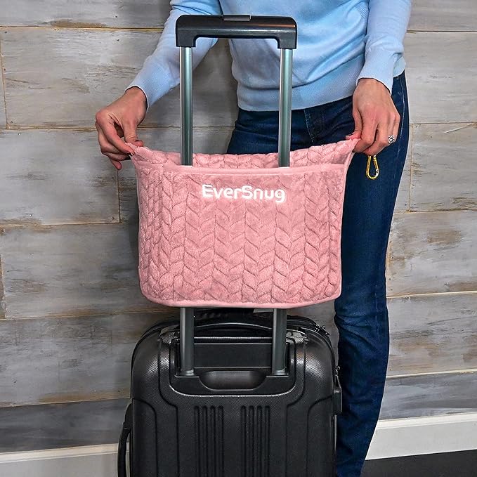 EverSnug Travel Blanket & Pillow 68x42 - Premium Ultra-Soft Microfleece 2 in 1 Compact & Packable Flight Blanket with Soft Bag Pillowcase, Hand Luggage Sleeve and Backpack Clip (Light Pink)