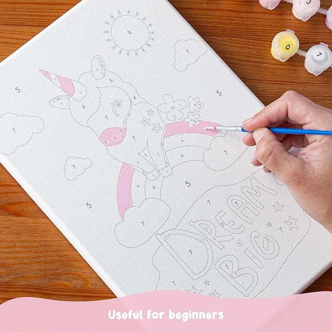 BONNYCO Paint by Numbers Kit for Kids Unicorns Pack 3 Canvas Paint by Number Canvas Framed Unicorn Gifts for Girls Arts and Crafts Kids Paint by Number Kits, Pre Drawn Canvas for Painting for Kids
