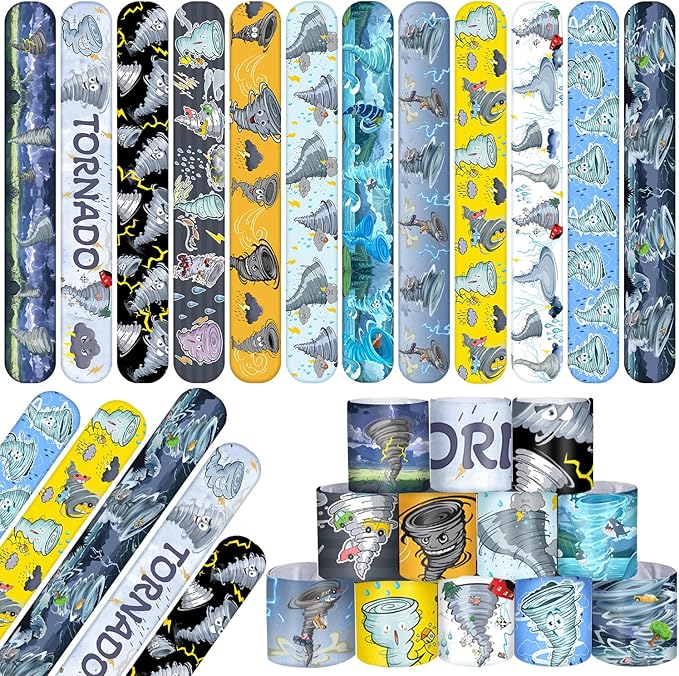 48 PCS Tornado Slap Bracelets Party Favors, Tornado Wristbands Bracelets Goodie Bag Fillers for Tornado Birthday Party Decorations Supplies Gifts for Kids Teens Boys Girls