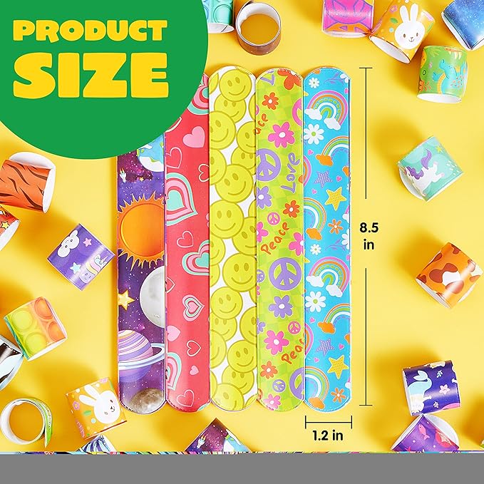 JOYIN 72 Pcs Slap Bracelets Party Favors - 36 Designs with Cute and Colorful Themes - Perfect for kids Easter Party Favors, Valentine Classroom Prizes Exchanging Gifts