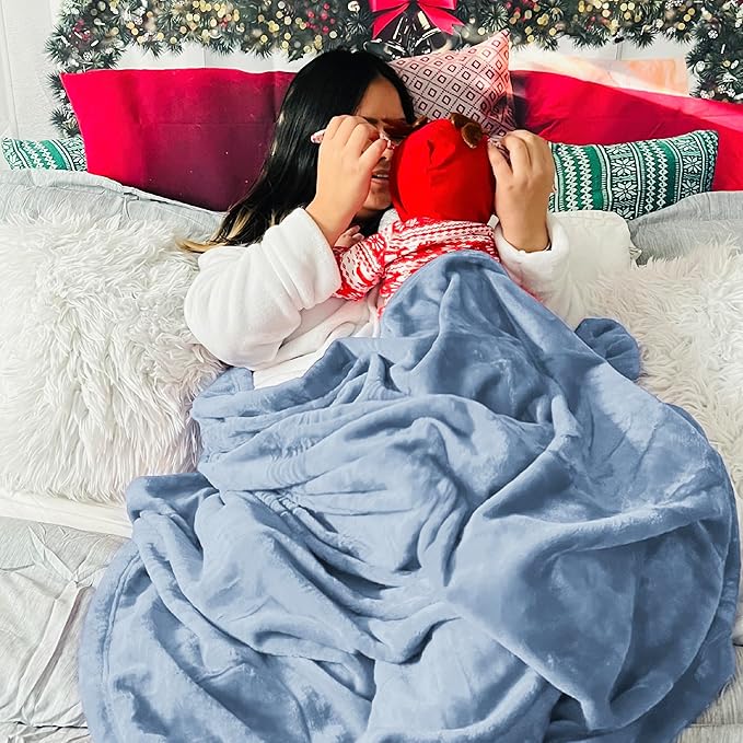 Bedsure GentleSoft Fleece Blankets Twin Size Light Blue - 300GSM Lightweight Plush Fuzzy Cozy Soft Blanket for Bed, Sofa, Couch, Travel, Camping, 60x80 inches