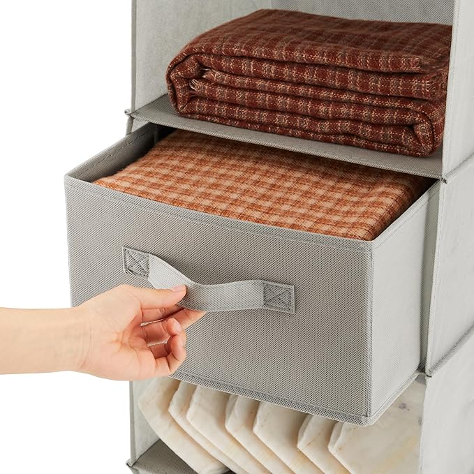 MAX Houser 6 Tier Shelf Hanging Closet Organizer, Closet Hanging Shelf with 2 Sturdy Hooks for Storage,2 Pack, Foldable (Light Grey)