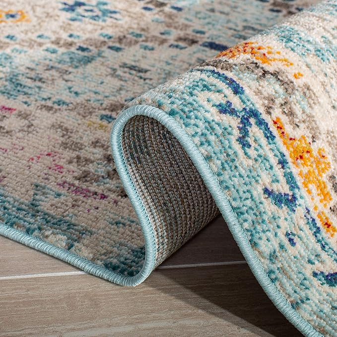 SAFAVIEH Madison Collection Runner Rug - 2' x 8', Blue & Yellow, Boho Diamond Distressed Design, Non-Shedding & Easy Care, Ideal for High Traffic Areas in Living Room, Bedroom (MAD418K)