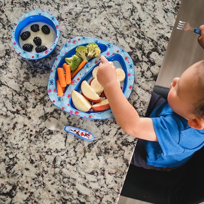 The First Years Spidey and His Amazing Friends Toddler Dinnerware Set - Toddler Plates and Toddler Utensils - Dishwasher Safe Toddler Feeding Supplies and Kids Utensils - 4 Count