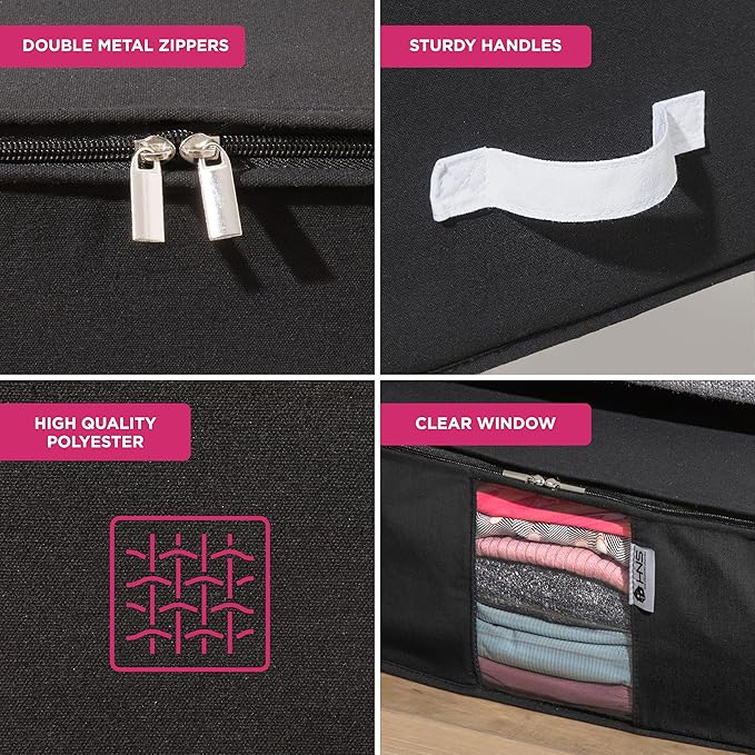 Cedar Clothes Storage Bag Organizer – Protects from Moths, Moisture, Dirt & Dust – Set of 2 Underbed Storage Bags for Clothes, Cashmere Sweaters, Bedding & More - Underbed Storage - Black