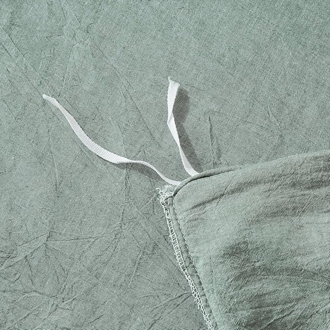 Helthep Vintage 100% Washed Cotton Tassel King Size Bedding Set Dark Sage Green 3Pcs Duvet Cover Set Fringed Boho Hidden Zipper Closure Soft Breathable Green Comforter Cover w Tassels