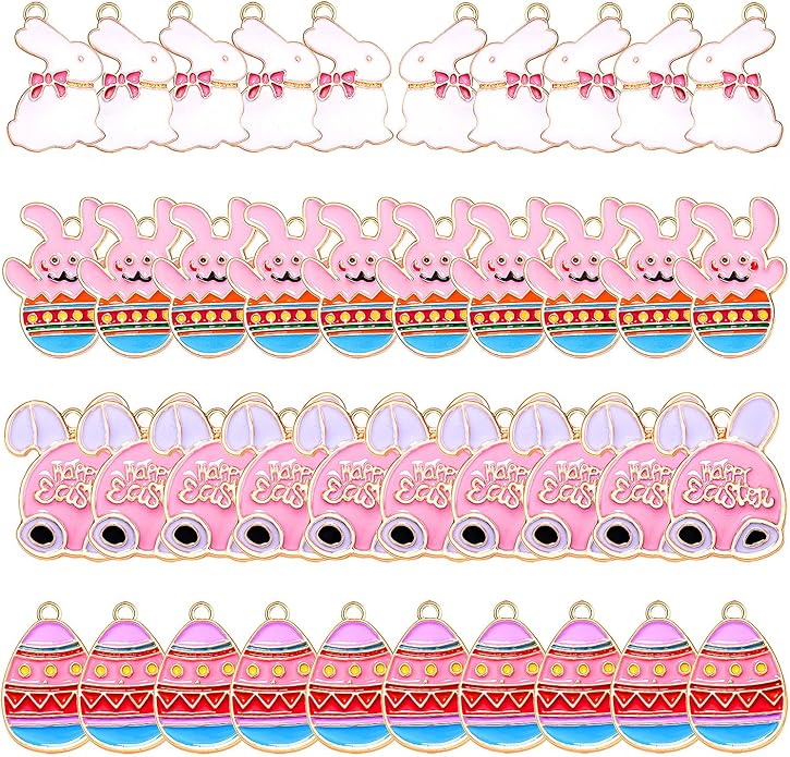 40PCS Easter Charms Enamel Bunny Carrot Egg Pendant Charms for Jewelry Making Cute Meatl Animal Rabbit Charms for Necklace Bracelet Earring Making DIY Crafts
