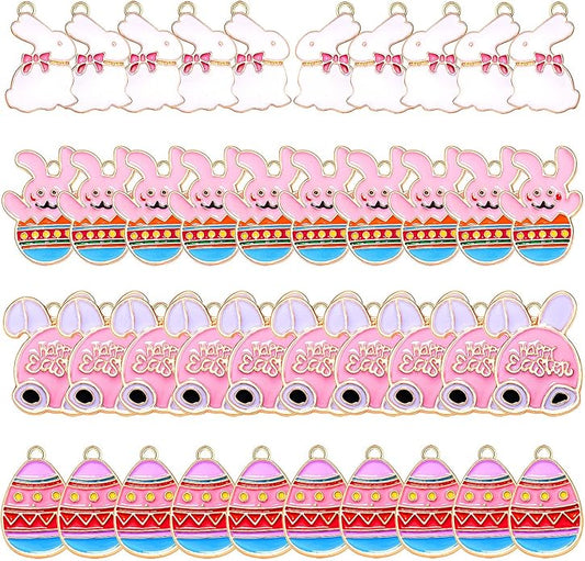 40PCS Easter Charms Enamel Bunny Carrot Egg Pendant Charms for Jewelry Making Cute Meatl Animal Rabbit Charms for Necklace Bracelet Earring Making DIY Crafts