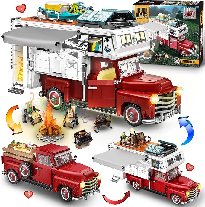 Camper Van Buliding Block for Adults, 2 in 1 Include Camper Rvs and Farm Pick-up Trucks Building Block Gift for Teens and Adults, Farm Trucks Building Set Present for Kids, 2188Pcs