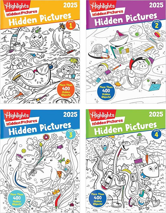 Highlights Hidden Pictures 2025 Activity Books for Kids Ages 6 and Up, 4-Book Set of Travel-Friendly Screen Free Seek and Find Fun, Books Double as Coloring Books