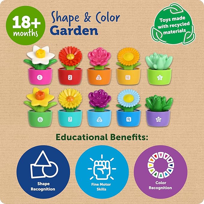 Learning Resources Shape & Color Garden, Flower Toys for Toddlers, Travel Toys, Sorting and Stacking Toys, Ages 18 Months+, 20 Pieces