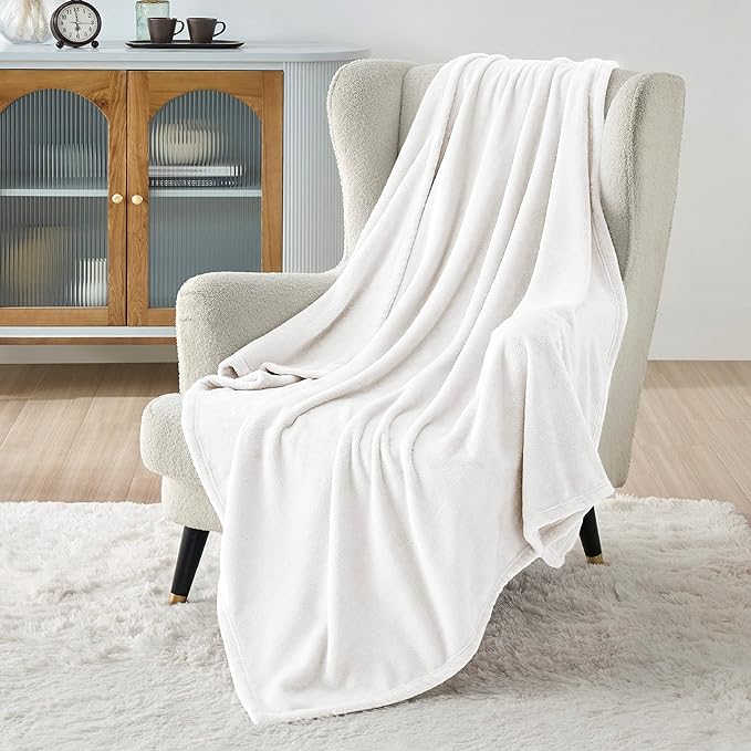 Bedsure GentleSoft Fleece Throw XL Blanket White - 300GSM Soft Lightweight Plush Cozy Blankets for Bed, Sofa, Couch, Travel, Camping, 50x70 inches