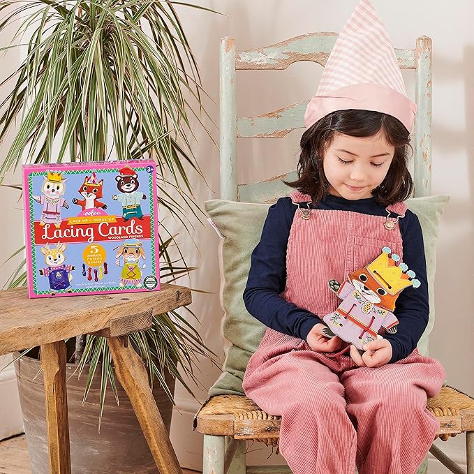 eeBoo: Dress Up Lacing Cards: Woodland Friends - Set of 5 Characters Outfits & Laces, Create Combinations, Preschool Arts & Crafts, Kids Ages 3+