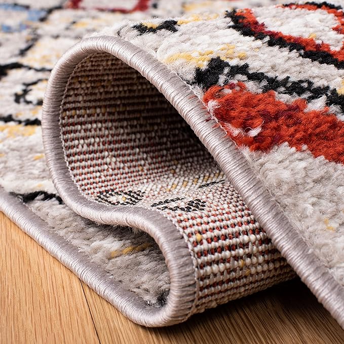 SAFAVIEH Amsterdam Collection Runner Rug - 2'3" x 8', Light Grey & Multi, Moroccan Boho Design, Non-Shedding & Easy Care, Ideal for High Traffic Areas in Living Room, Bedroom (AMS108G)